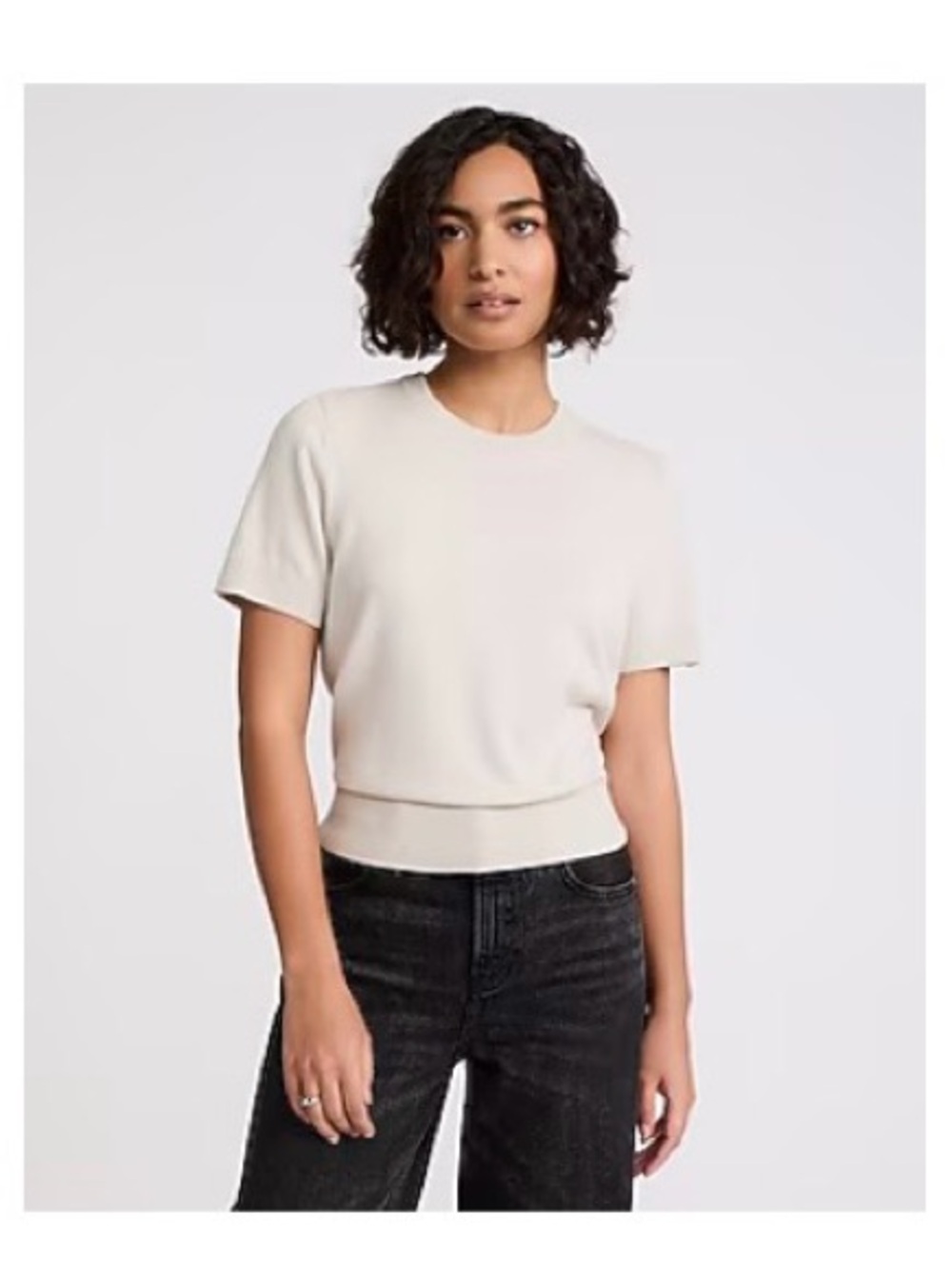 Express Crewneck Short Sleeve Sweater — Warm Ivory